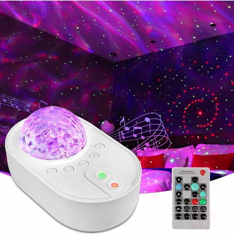 foto del prodotto proiettore led per cielo stellato, luce notturna, lampada per proiezione delle onde dell oceano e della galassia con luci colorate, musica bluetooth
