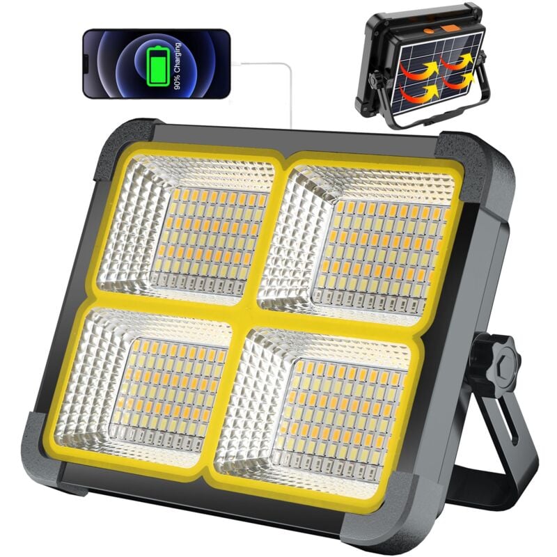 immagine 0 del prodotto proiettore led ricaricabile da 100 w, proiettore da cantiere ricaricabile 336 led pannello solare 4 modalit di illuminazione batteria esterna