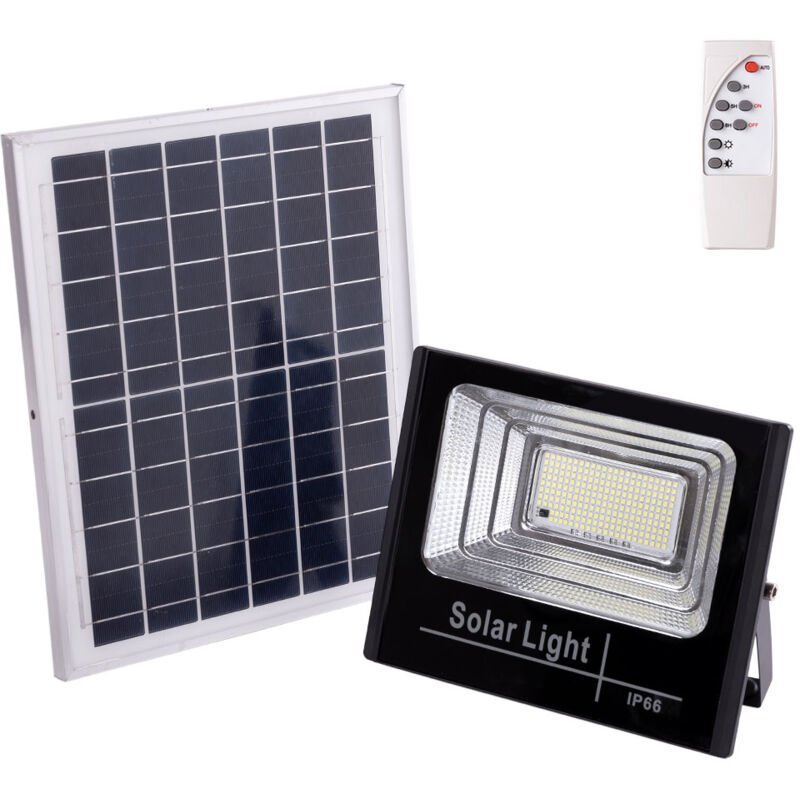 foto del prodotto proiettore led solare 100w 6500k pannello 6v 12w batteria 3,2v 8000mah telecomando ho solarfl 100w 01 
