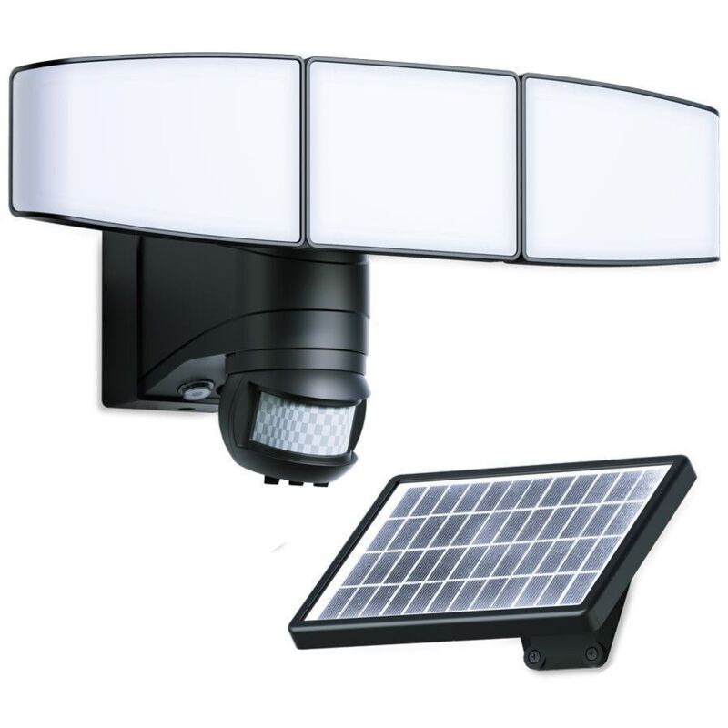 foto del prodotto proiettore led solare a 3 teste multi angolo nero da 1000 lumen