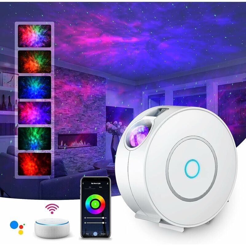 foto del prodotto proiettore led wi fi cielo stellato, proiettore intelligente di stelle, luce notturna galassia, oscuramento controllo vocale connessione wi fi timer,