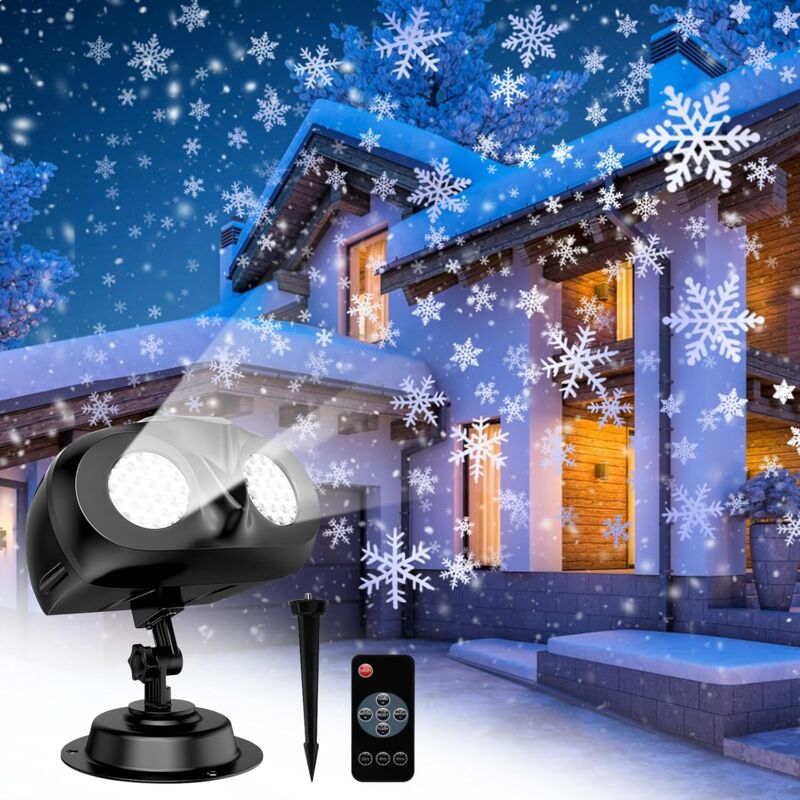 foto del prodotto proiettore natalizio proiettore fiocchi di neve a led per interni da esterno con telecomando impermeabile ip65 effetto nevicata per decorazioni