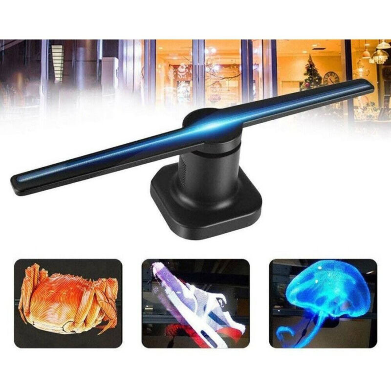 foto del prodotto proiettore olografico 3d led fan insegna pubblicitaria wifi luminosa trade shop traesio