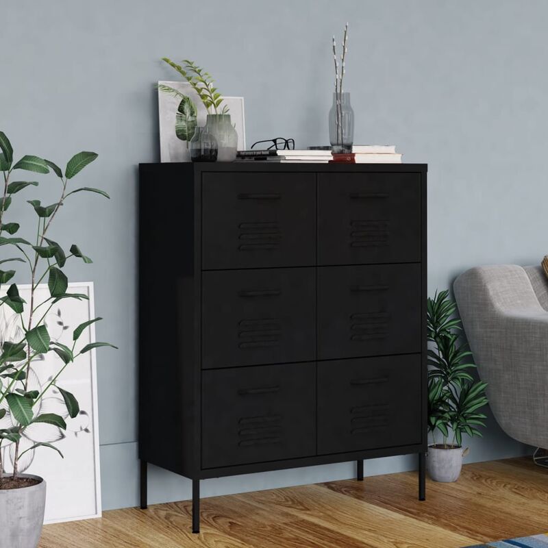 foto del prodotto prolenta premium furniture limited cassettiera nera 80x35x101,5 cm in acciaio