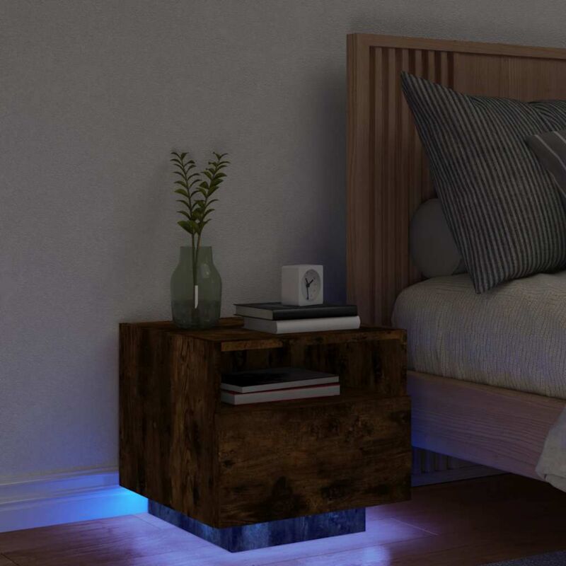foto del prodotto prolenta premium - furniture limited - comodino con luci led rovere fumo 40x39x37 cm
