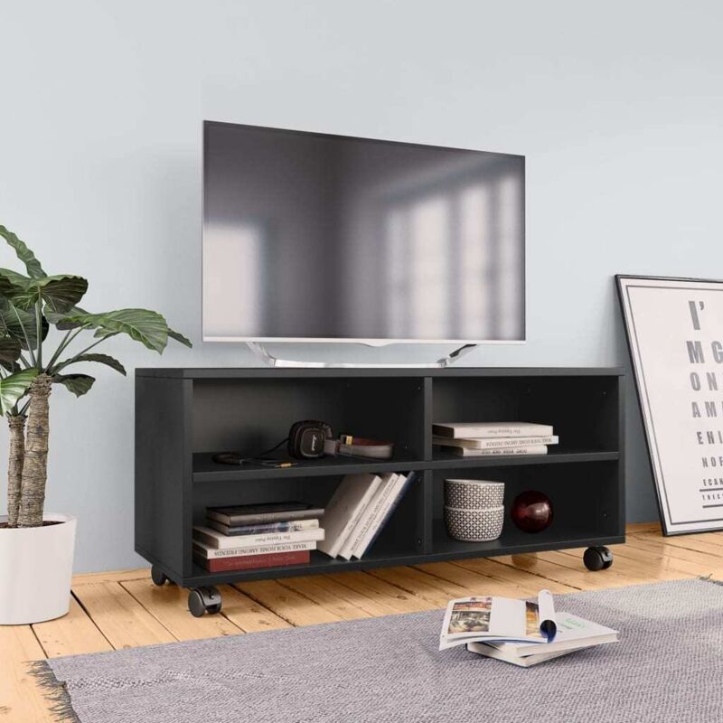 foto del prodotto prolenta premium furniture limited mobile tv con ruote nero 90x35x35 cm in legno