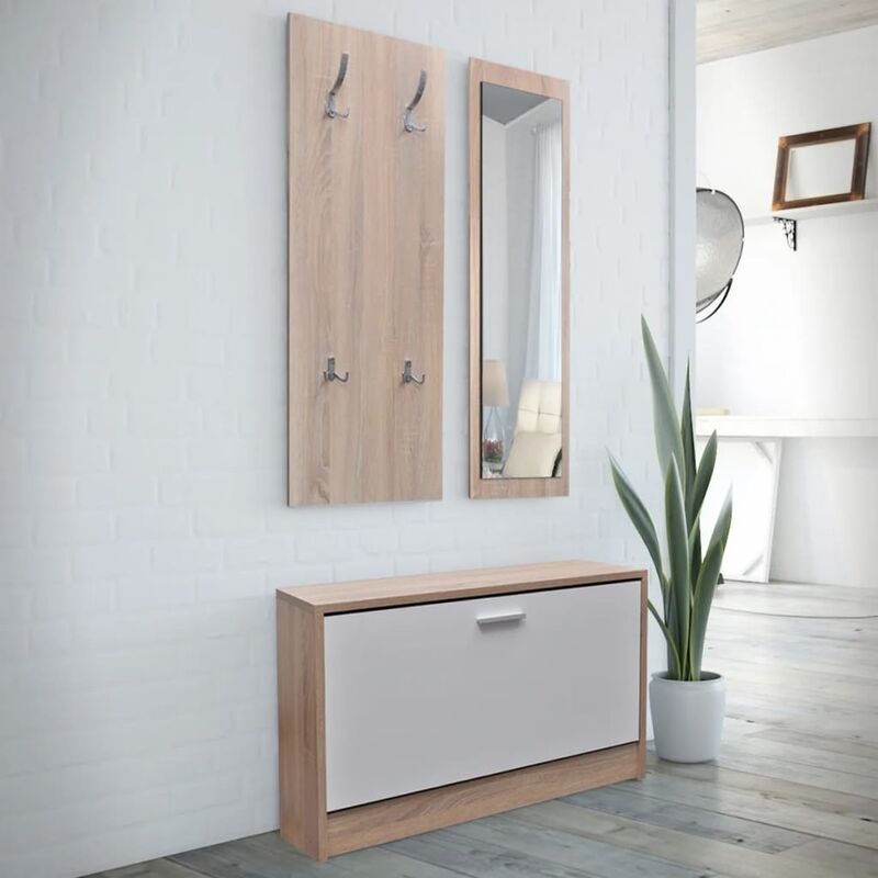 foto del prodotto prolenta premium furniture limited scarpiera in legno set 3 in 1 rovere e bianco