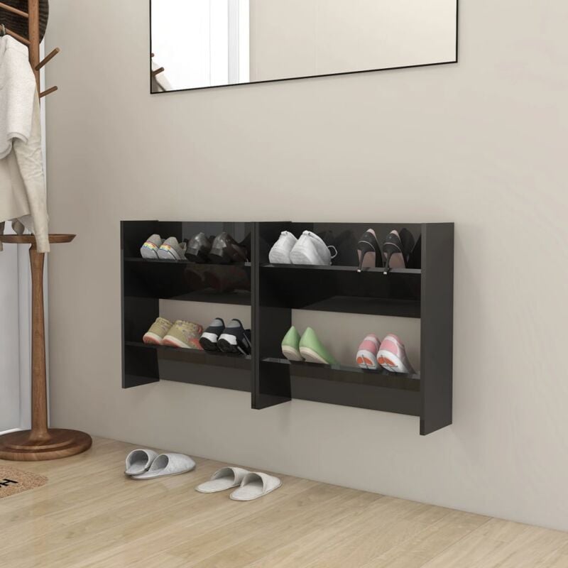 foto del prodotto prolenta premium furniture limited scarpiere a muro 2pz nero lucido 60x18x60cm