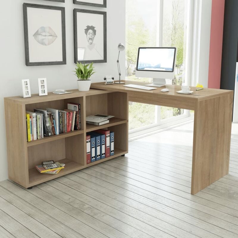 foto del prodotto prolenta premium - furniture limited - scrivania angolare con 4 ripiani rovere