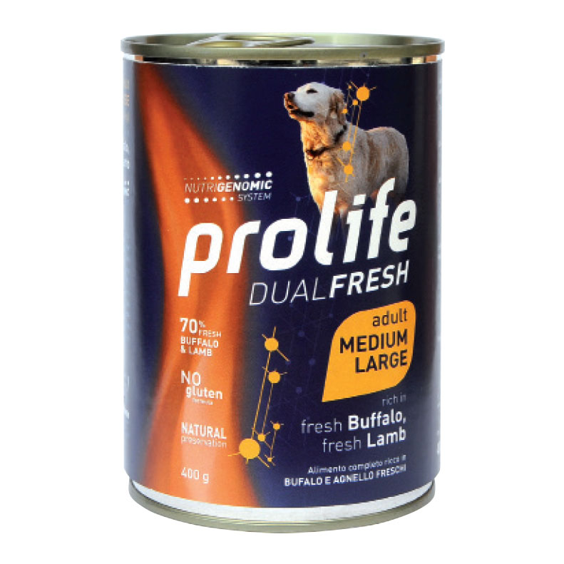 foto del prodotto prolife cane dual fresh adulto medium amp large bufalo, agnello amp riso lattina 400 gr