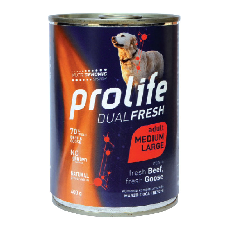 foto del prodotto prolife cane dual fresh adulto medium amp large manzo, oca amp riso lattina 400 gr