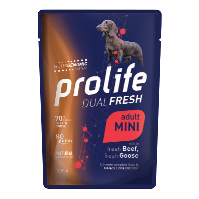 foto del prodotto prolife cane dual fresh adulto mini manzo, oca amp riso busta 100 gr