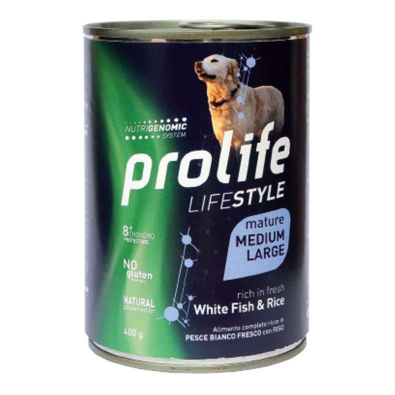 foto del prodotto prolife cane lifestyle mature medium amp large pesce bianco amp riso lattina 400 gr