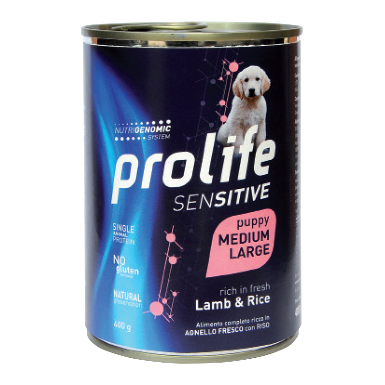 foto del prodotto prolife cane sensitive puppy medium amp large agnello amp riso lattina 400 gr