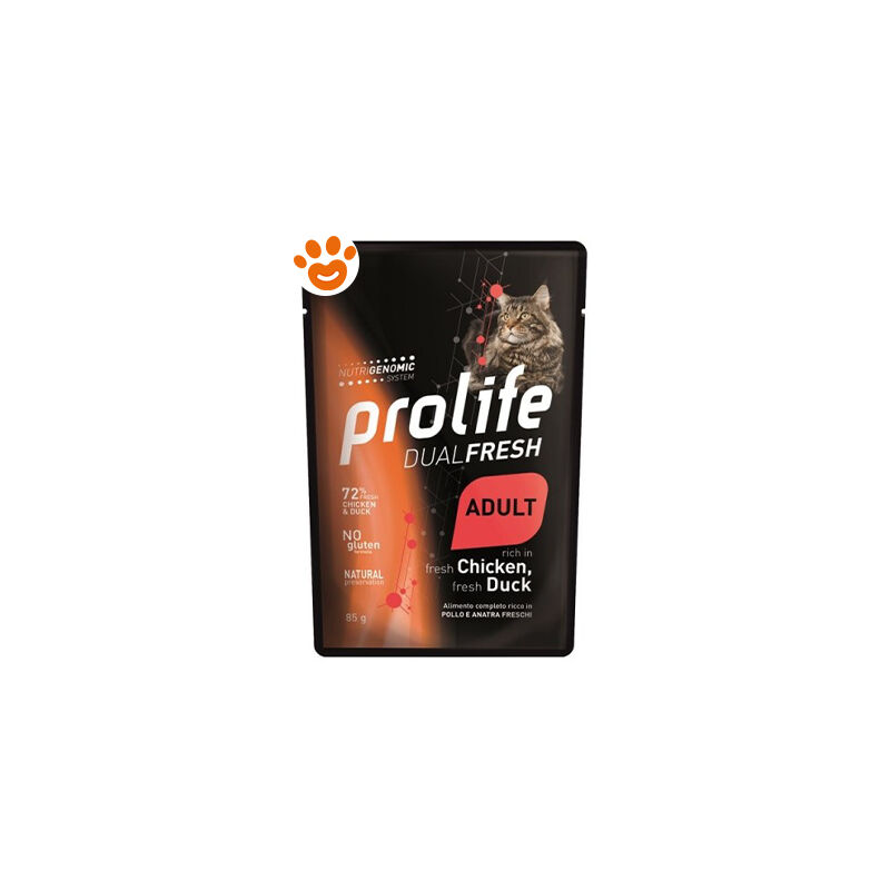 foto del prodotto prolife cat dualfresh adult pollo e anatra cat dualfresh adult pollo e anatra bustina da 85 gr