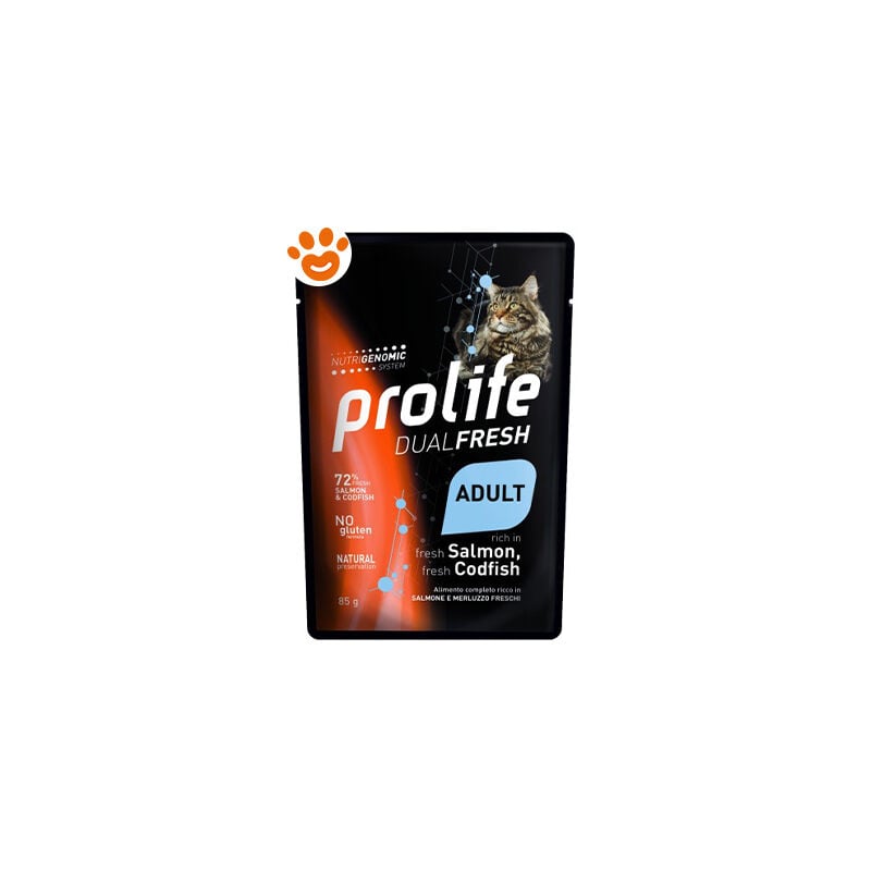 foto del prodotto prolife cat dualfresh adult salmone e merluzzo cat dualfresh adult salmone e merluzzo bustina da 85 gr