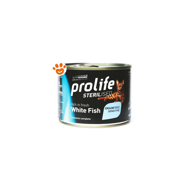 foto del prodotto prolife cat sterilised grainfree sensitive adult pesce bianco cat sterilised grainfree sensitive adult pesce bianco lattina da 200 gr