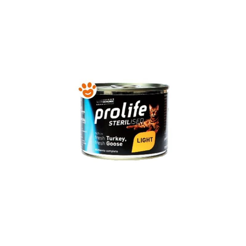 foto del prodotto prolife cat sterilized light tacchino e oca cat sterilized light tacchino e oca lattina da 200 gr