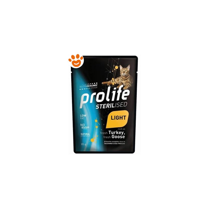 foto del prodotto prolife cat sterilized light tacchino e oca prolife cat sterilized light tacchino e oca bustina da 85 gr