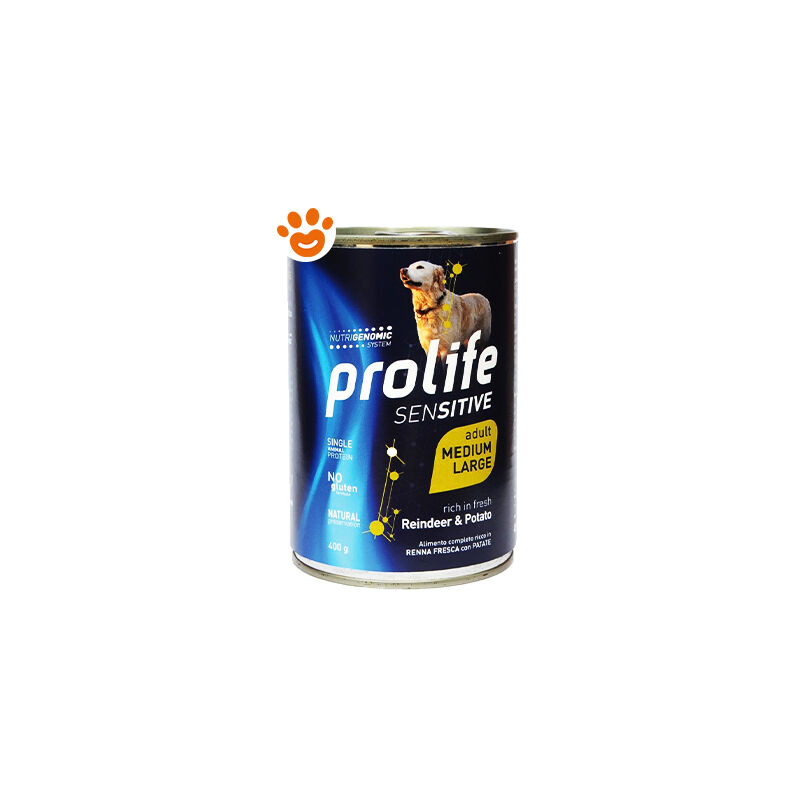 foto del prodotto prolife dog sensitive adult medium large renna e patate dog sensitive adult medium large renna e patate lattina da 400 gr