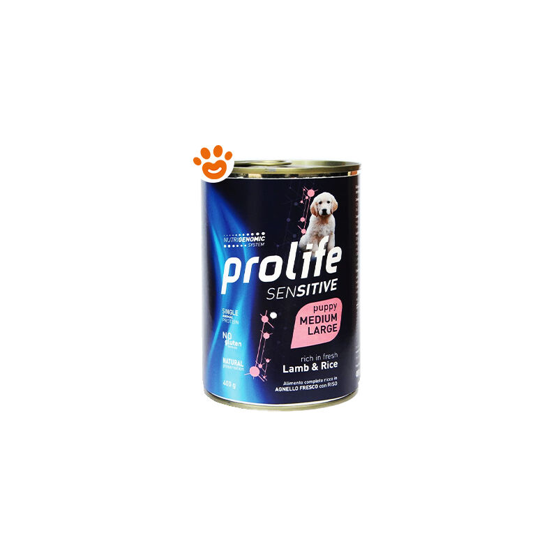 foto del prodotto prolife dog sensitive puppy medium large agnello e riso dog sensitive puppy medium large agnello e riso lattina da 400 gr