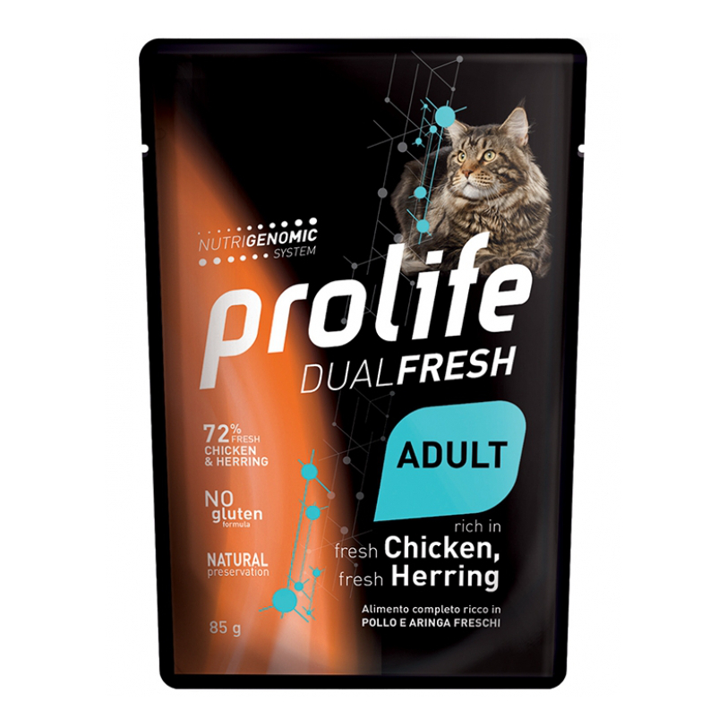 foto del prodotto prolife gatto dual fresh adulto pollo amp aringa busta 85 gr