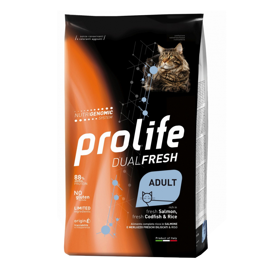 foto del prodotto prolife gatto dual fresh adulto salmone, merluzzo amp riso 400 gr