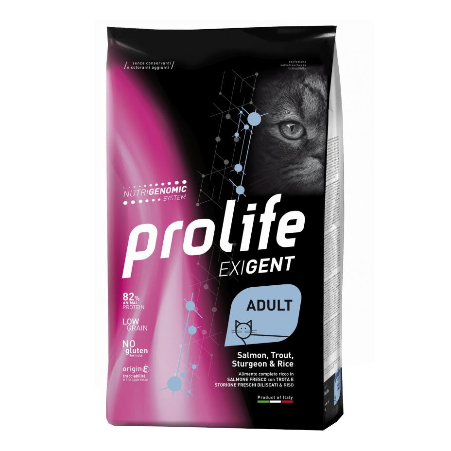 foto del prodotto prolife gatto exigent adulto salmone, trota, storione amp riso 400 gr