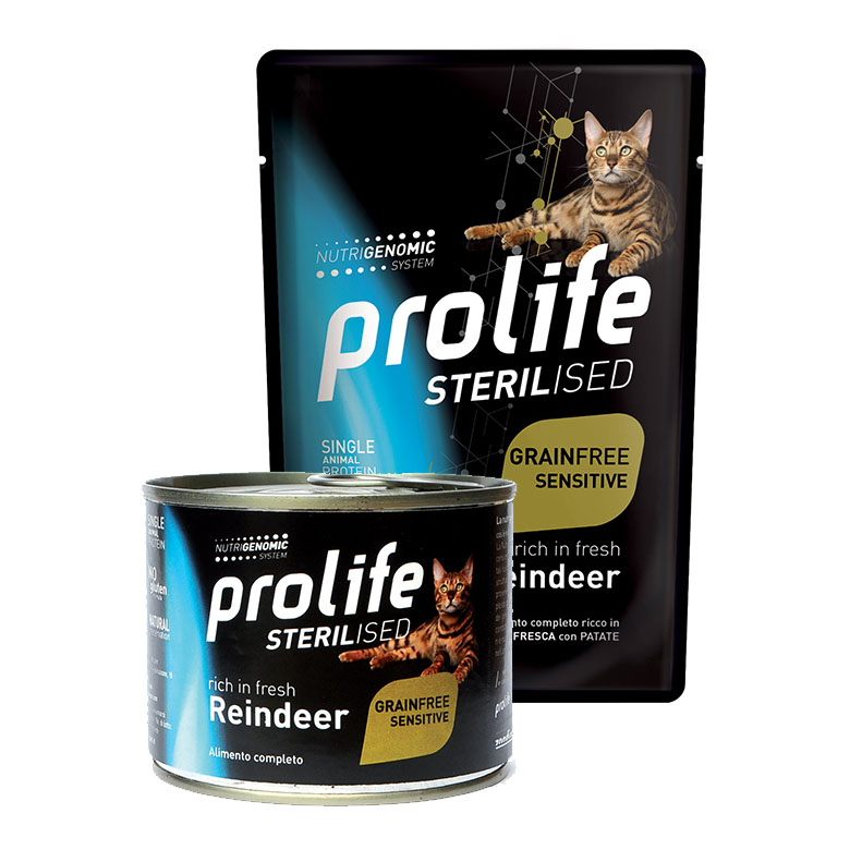 foto del prodotto prolife gatto sterilised grain free sensitive adulto renna busta 85 gr