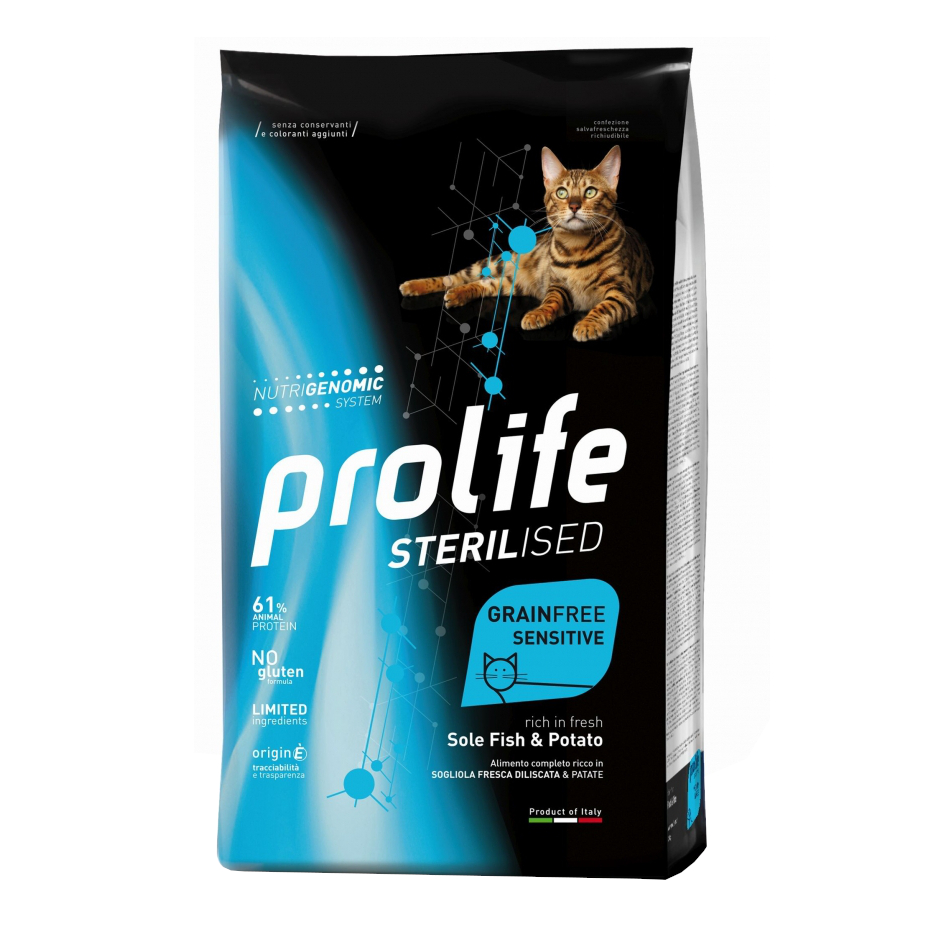 foto del prodotto prolife gatto sterilised grain free sensitive adulto sogliola amp patate 400 gr