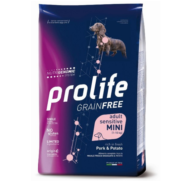 foto del prodotto prolife grain free cane adult sensitive mini maiale e patate 7 kg 1 ordine scegli lo sconto bzr5 bzr20 200 punti fedelt 
