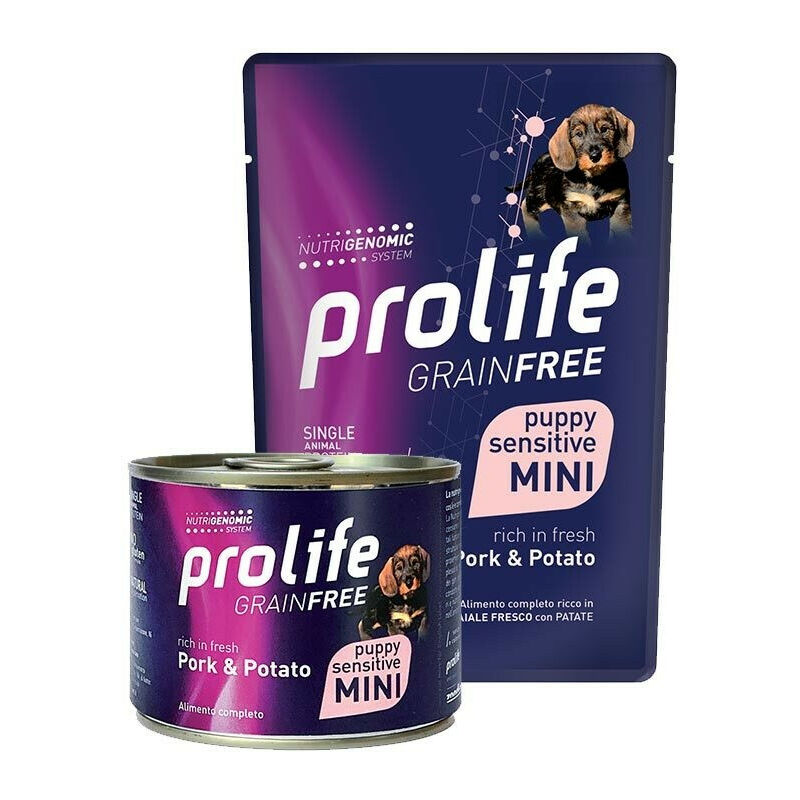 foto del prodotto prolife grain free per cani puppy sensitive mini con maiale e