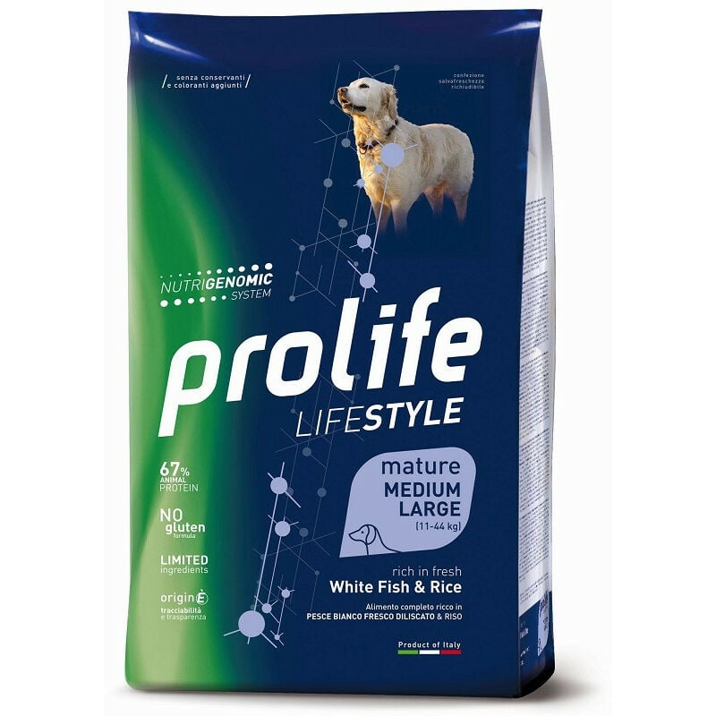 foto del prodotto prolife life style cane mature medium large con pesce bianco e