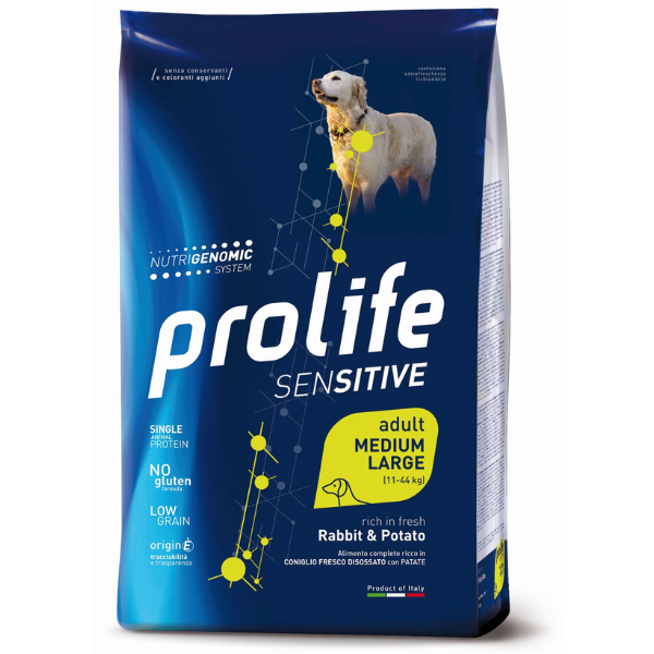 foto del prodotto prolife sensitive cane adult medium/large coniglio e patate - 10 kg - crocchette monoproteiche cane - spedizione gratis da 39€