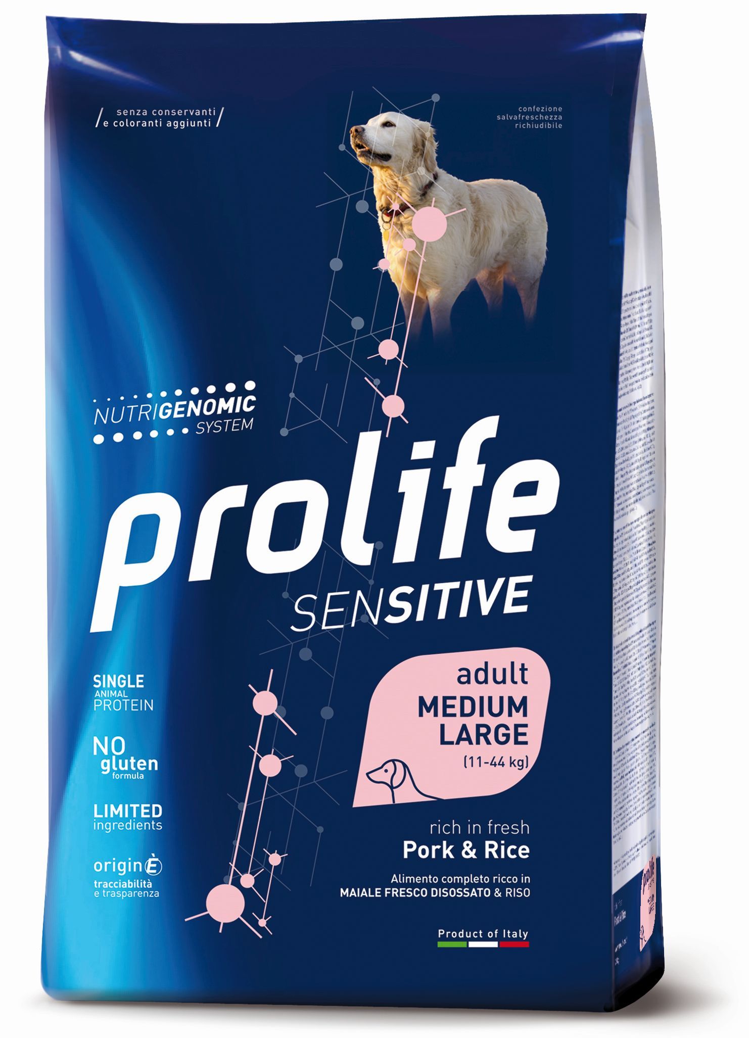 foto del prodotto prolife sensitive cane adult medium large maiale e riso 10 kg croccantini per cani 1 ordine scegli lo sconto bzr5 bzr20 200 punti fedelt 
