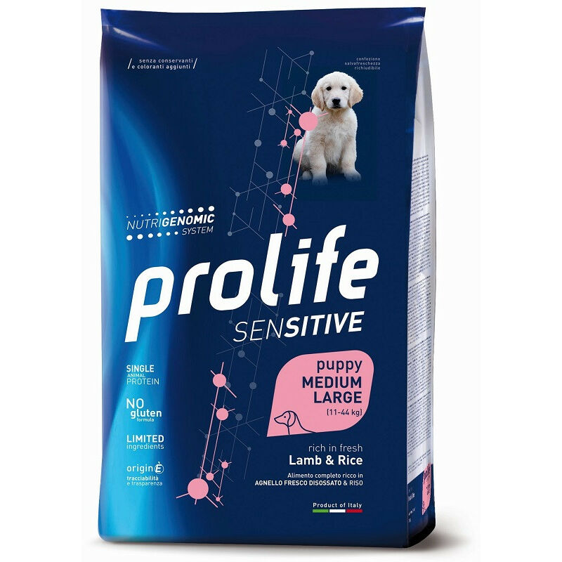 foto del prodotto prolife sensitive per cani puppy medium large con agnello e riso