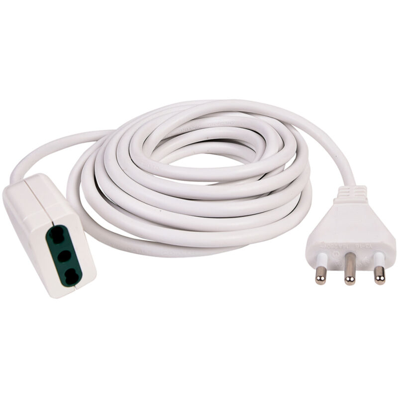 foto del prodotto prolunga elettrica bipasso 10 16a con spina e presa 2p t da 5 metri ideale per uso domestico e ufficio