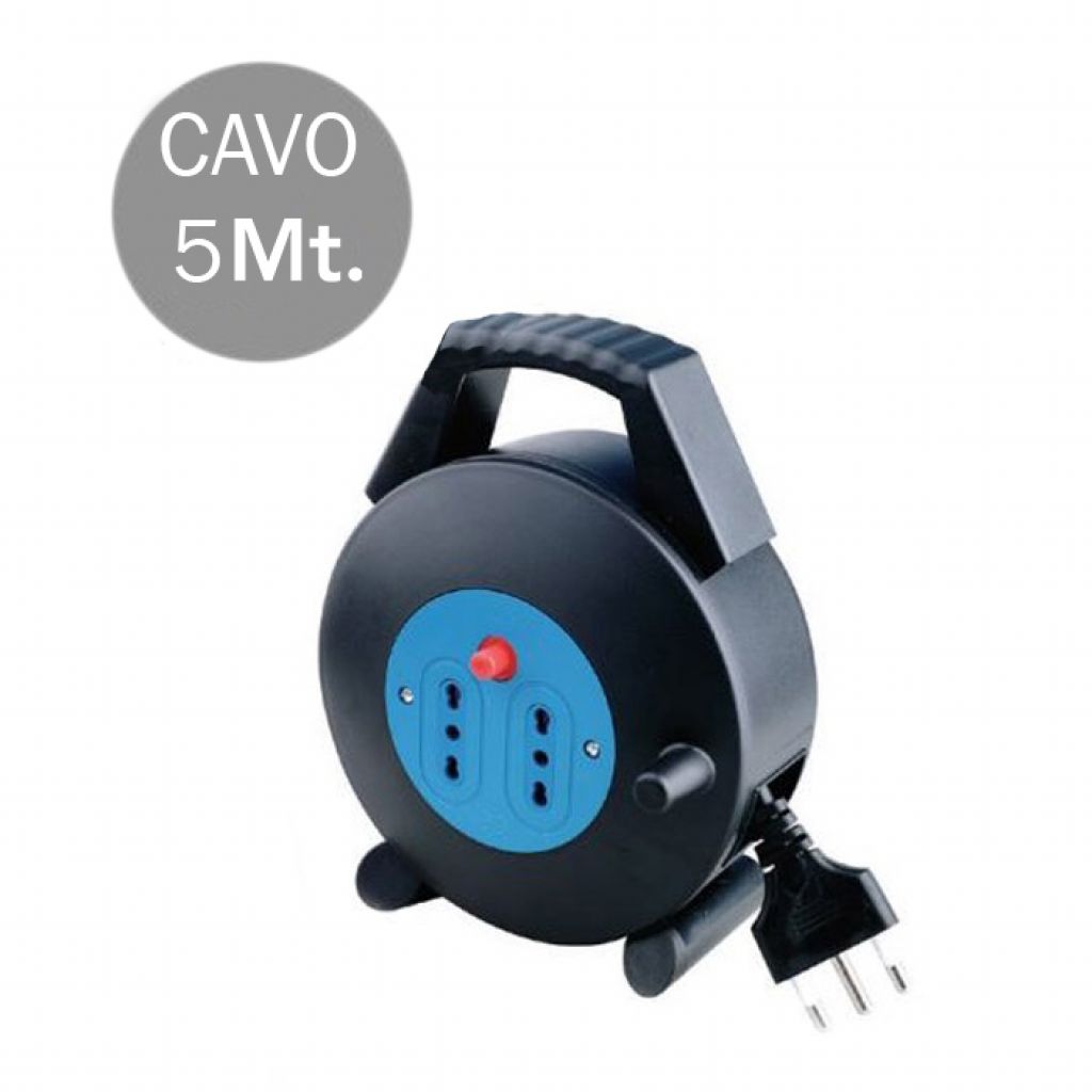 foto del prodotto prolunga elettrica cavo 5 mt avvolgicavo 2 prese bipasso 10 16a 2p t con protezione termica