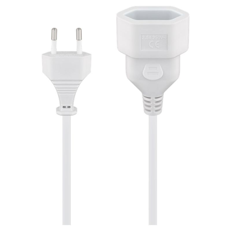 foto del prodotto prolunga eurospina, 2 m, bianco, eurospina tipo c cee 7 16 spina euro tipo c cee 7 16 . lunghezza del cavo 2 m