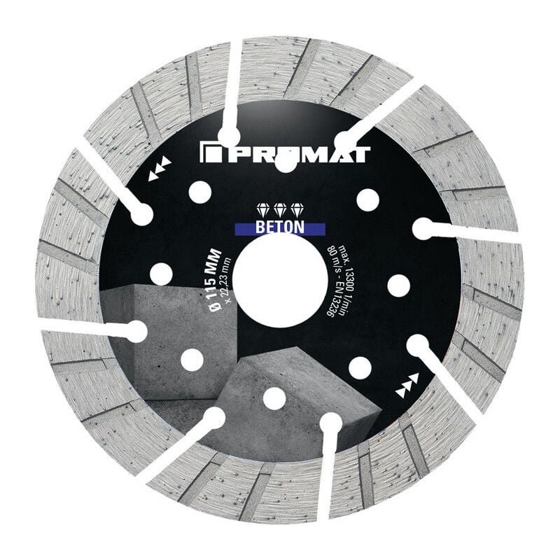 foto del prodotto promat disque tron onner diamant univ.beton pro d.115mm al sage.22,23mm seg. h.15mm seg. s.2,4mm