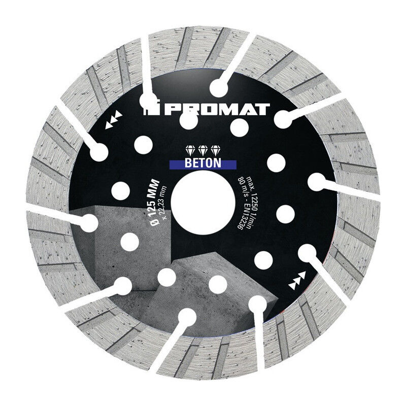 foto del prodotto promat disque tron onner diamant univ.beton pro d.125mm al sage.22,23mm seg. h.15mm seg. s.2,4mm