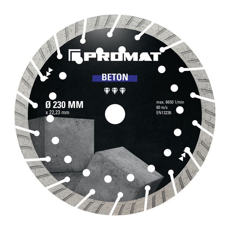 foto del prodotto promat disque tron onner diamant univ.beton pro d.230mm al sage.22,23mm seg. h.15mm seg. s.2,8mm