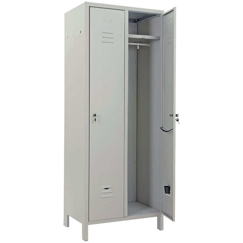 foto del prodotto prometal armadio spogliatoio con serratura 2 posti 2 ante grigio chiaro 179,5x68x35 cm
