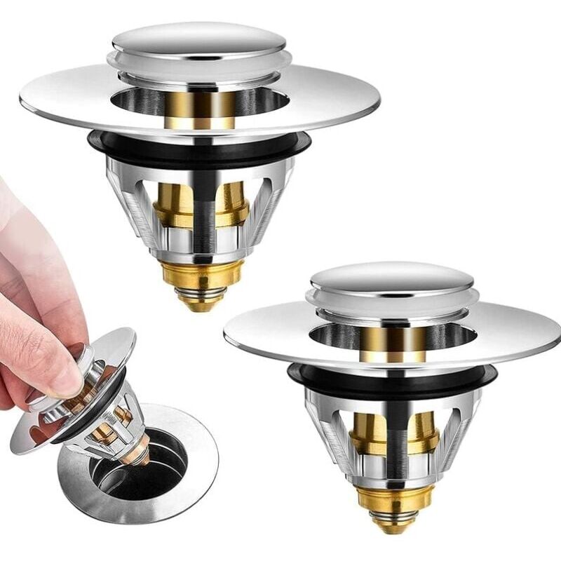 foto del prodotto promozione universale pop up sink drain, 2 pezzi filtro anti bloccaggio, scarico vasca da bagno in acciaio inox e rame puro, filtro anti odore per