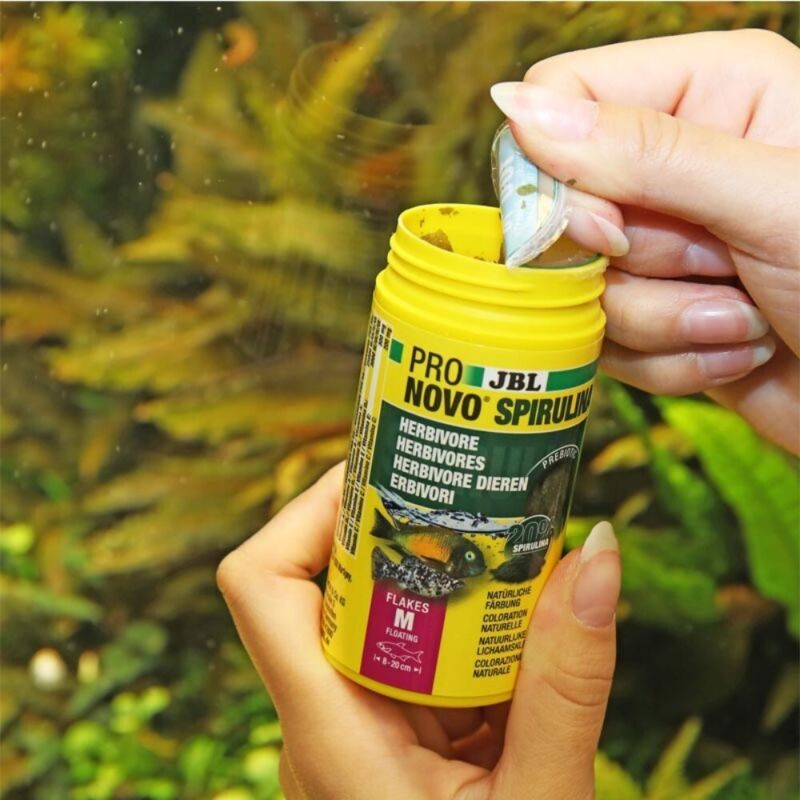 foto del prodotto pronovo spirulina flakes m mangime in fiocchi a base di spirulina per tutti i pesci da 8 a 20 cm formato 100 ml jbl