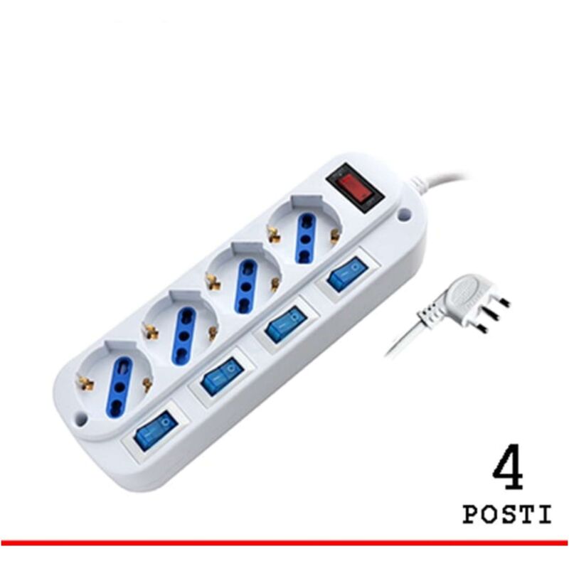 foto del prodotto propart multipresa 4 posti bipasso schuko con spina 16a con interruttori multipli pem203054a w 