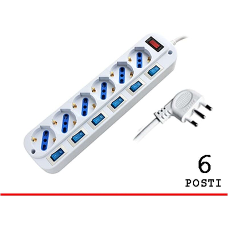 foto del prodotto propart multipresa 6 posti presa bipasso schuko con spina 16a con interruttori multipli pem203056a w 