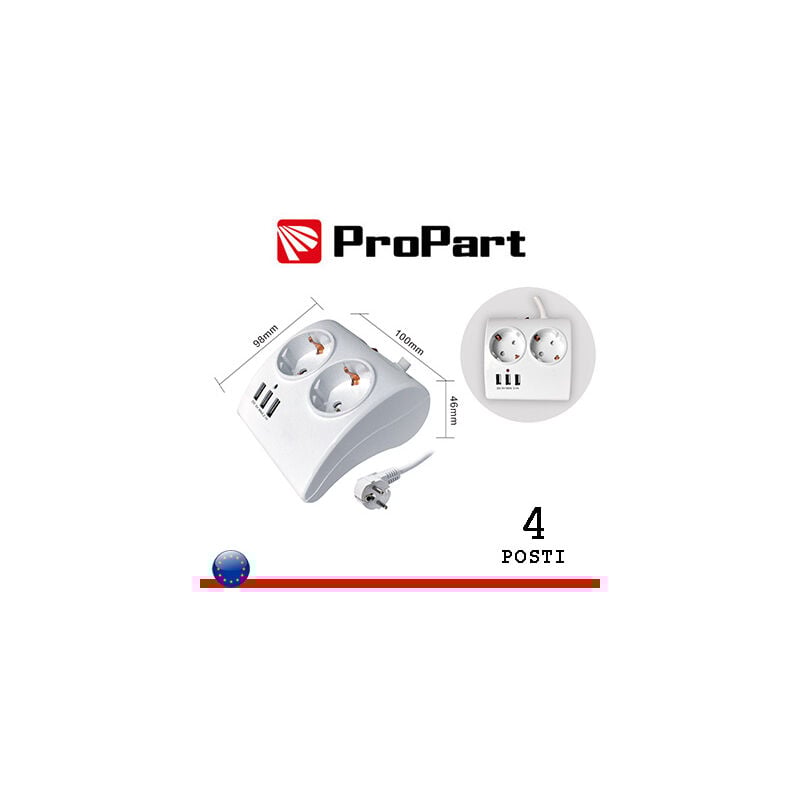 foto del prodotto propart multipresa da tavolo 2 prese schuko 16a 3 usb dc 5v max 3.1a pem8102s w