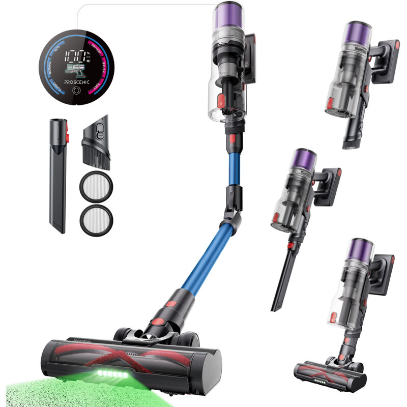foto del prodotto proscenic p16 potente aspirapolvere senza fili 550w 45kpa 55 minuti, con manico pieghevole, spazzola anti groviglio, schermo led conto alla
