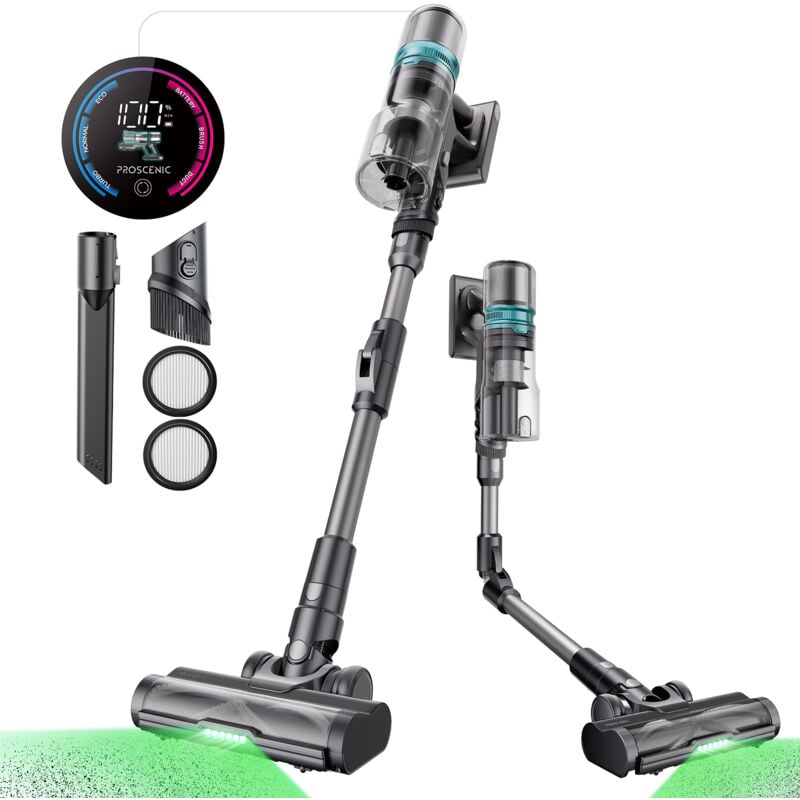 foto del prodotto proscenic p16 potente aspirapolvere senza fili 550w 45kpa 55 minuti, con manico pieghevole, spazzola anti groviglio, schermo led conto alla